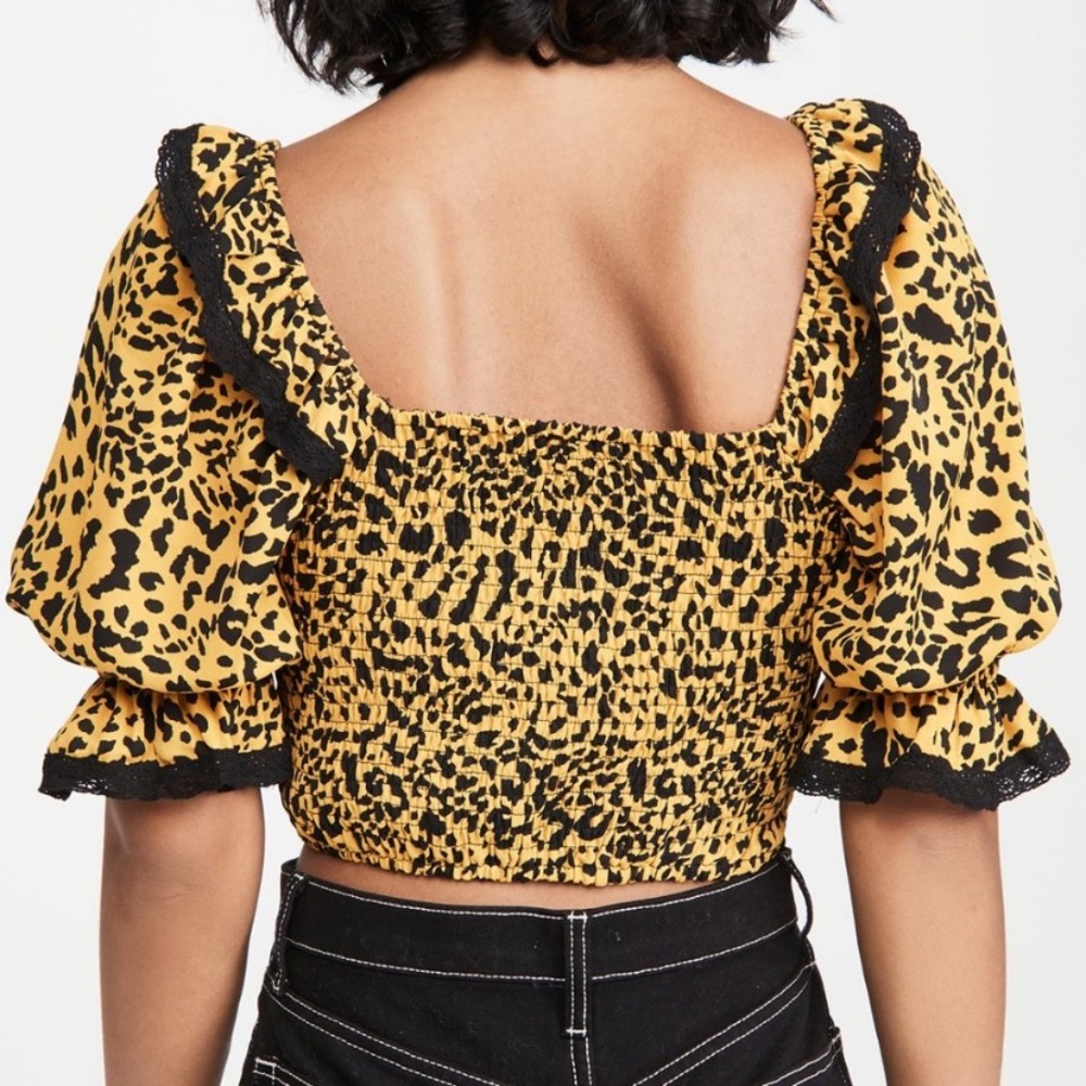 English Factory Ruffle Sleeve Leopard Print Top - Picture 4 of 5